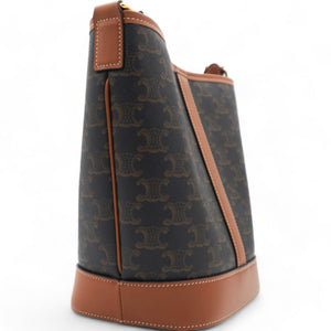 Triomphe Canvas Calfskin  Bucket Bag Tan