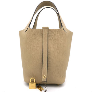 Trench Clemence Leather Gold Hardware Picotin Lock 18 Bag