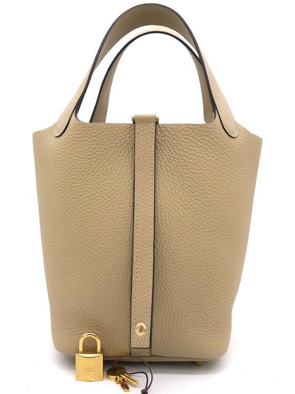 Trench Clemence Leather Gold Hardware Picotin Lock 18 Bag
