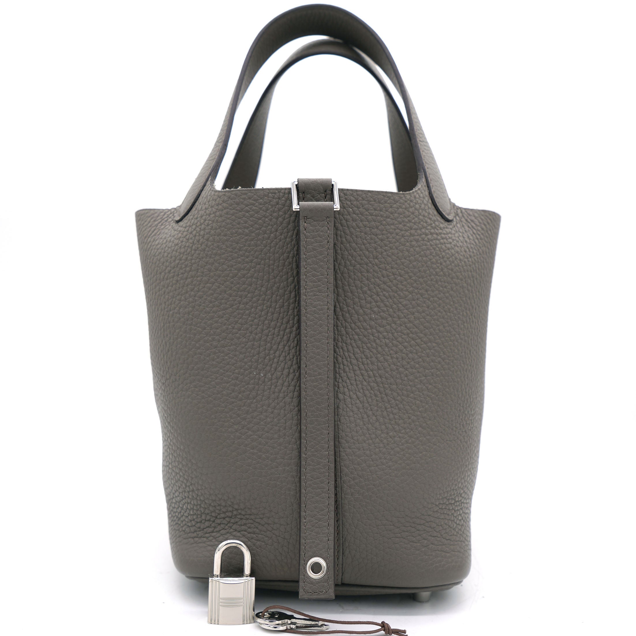 Gris Etain Clemence Leather Palladium Hardware Picotin Lock 18 Bag
