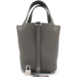 Gris Etain Clemence Leather Palladium Hardware Picotin Lock 18 Bag