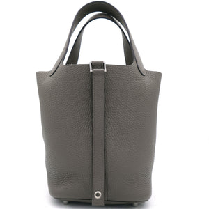Gris Etain Clemence Leather Palladium Hardware Picotin Lock 18 Bag