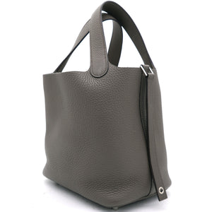 Gris Etain Clemence Leather Palladium Hardware Picotin Lock 18 Bag
