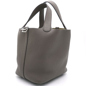 Gris Etain Clemence Leather Palladium Hardware Picotin Lock 18 Bag