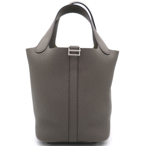 Gris Etain Clemence Leather Palladium Hardware Picotin Lock 18 Bag