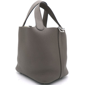 Gris Etain Clemence Leather Palladium Hardware Picotin Lock 18 Bag