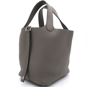 Gris Etain Clemence Leather Palladium Hardware Picotin Lock 18 Bag