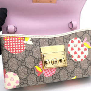 GG Supreme Monogram Les Pommes Mini Padlock Shoulder Bag Pink