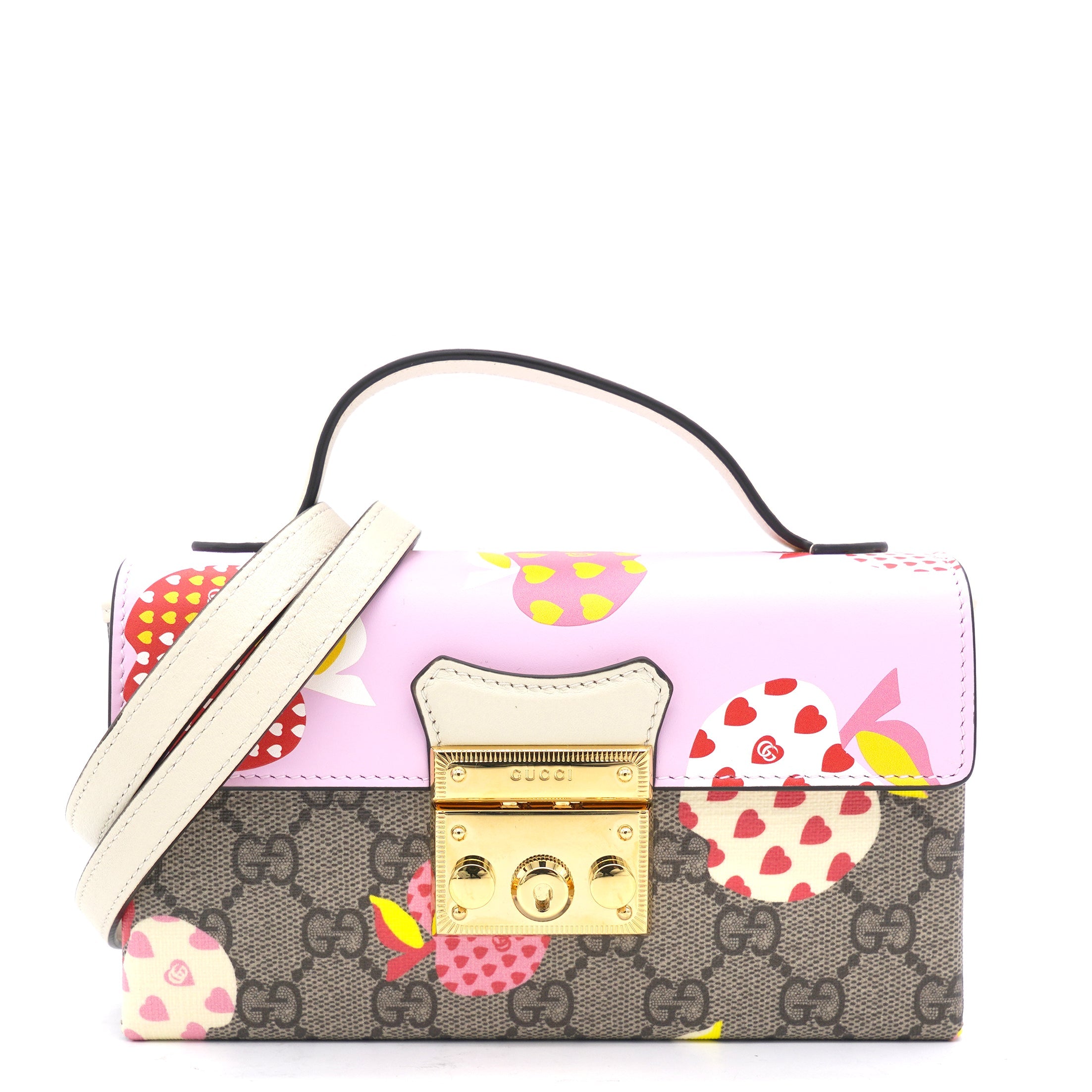 GG Supreme Monogram Les Pommes Mini Padlock Shoulder Bag Pink
