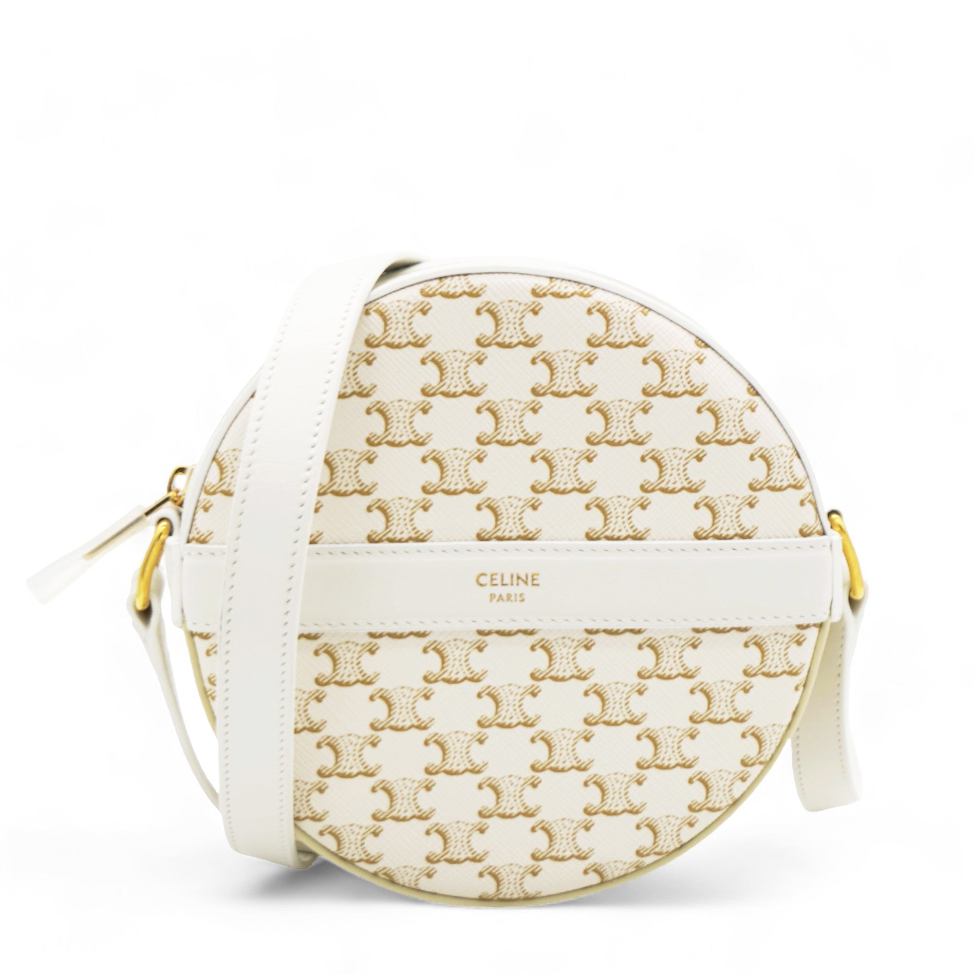 Round Purse on Strap Triomphe Canvas White Calfskin