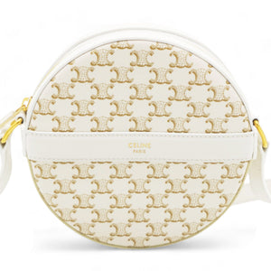 Round Purse on Strap Triomphe Canvas White Calfskin