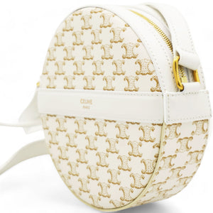 Round Purse on Strap Triomphe Canvas White Calfskin