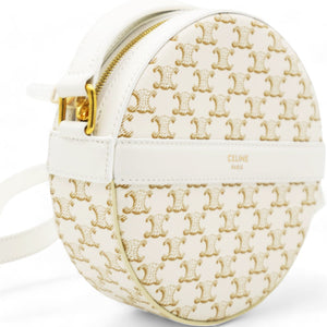 Round Purse on Strap Triomphe Canvas White Calfskin