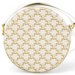 Round Purse on Strap Triomphe Canvas White Calfskin