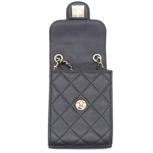 Lambskin Quilted Small Vertical Flap with Chain Black