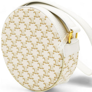 Round Purse on Strap Triomphe Canvas White Calfskin