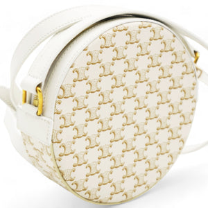 Round Purse on Strap Triomphe Canvas White Calfskin