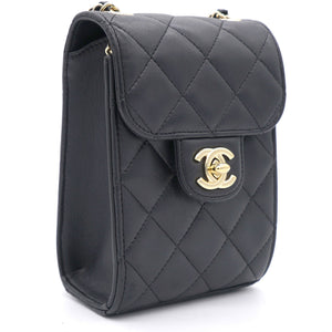 Lambskin Quilted Small Vertical Flap with Chain Black