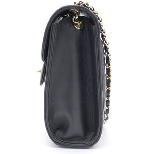 Lambskin Quilted Small Vertical Flap with Chain Black