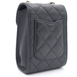 Lambskin Quilted Small Vertical Flap with Chain Black