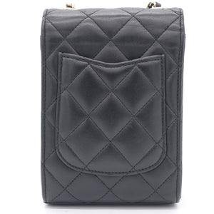Lambskin Quilted Small Vertical Flap with Chain Black