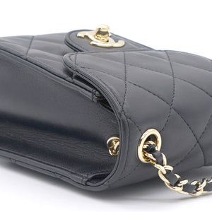 Lambskin Quilted Small Vertical Flap with Chain Black