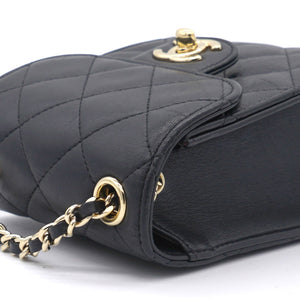 Lambskin Quilted Small Vertical Flap with Chain Black