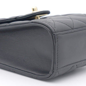 Lambskin Quilted Small Vertical Flap with Chain Black