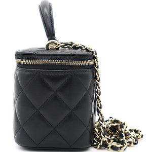 Lambskin Quilted Small Top Handle Vanity Case With Chain Black