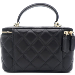 Lambskin Quilted Small Top Handle Vanity Case With Chain Black