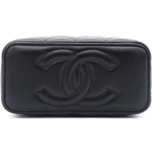 Lambskin Quilted Small Top Handle Vanity Case With Chain Black