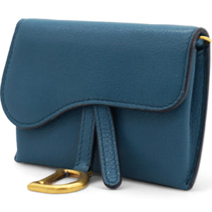 Grained Calfskin Saddle Chain Wallet Pouch Denim