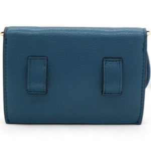 Grained Calfskin Saddle Chain Wallet Pouch Denim