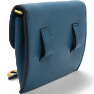 Grained Calfskin Saddle Chain Wallet Pouch Denim
