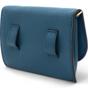 Grained Calfskin Saddle Chain Wallet Pouch Denim