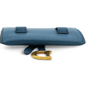 Grained Calfskin Saddle Chain Wallet Pouch Denim