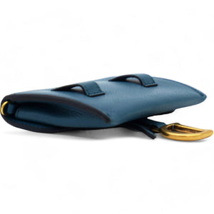 Grained Calfskin Saddle Chain Wallet Pouch Denim