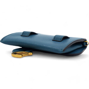 Grained Calfskin Saddle Chain Wallet Pouch Denim