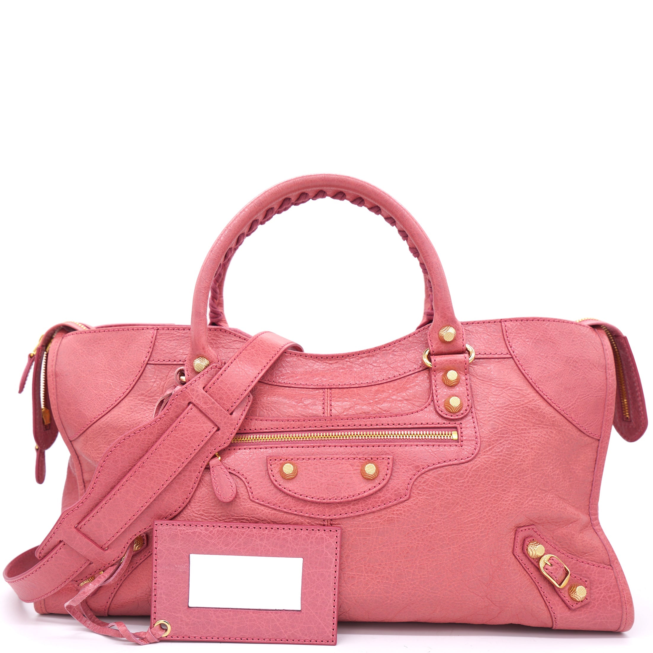 Pink Lambskin Leather Giant 12 Gold Motorcycle City Bag