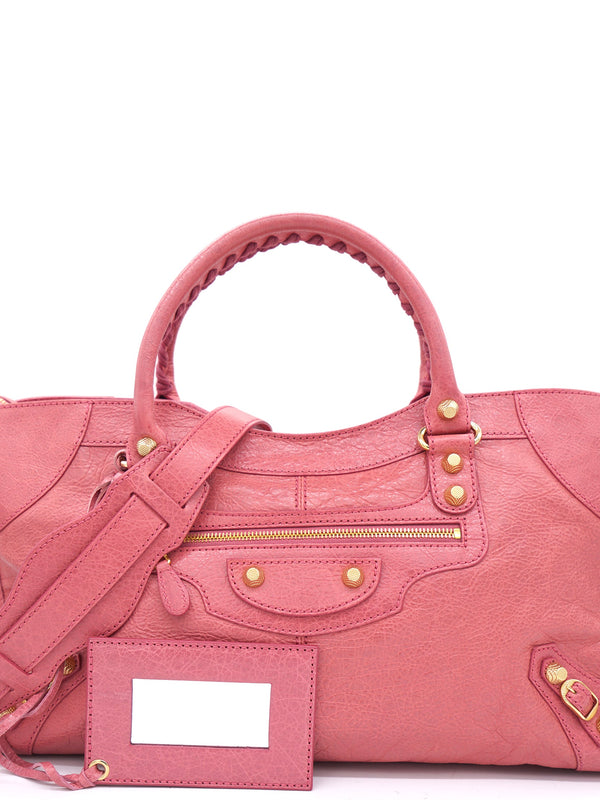 Pink Lambskin Leather Giant 12 Gold Motorcycle City Bag