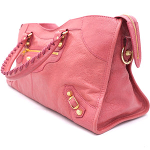 Pink Lambskin Leather Giant 12 Gold Motorcycle City Bag