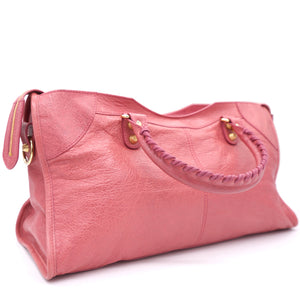 Pink Lambskin Leather Giant 12 Gold Motorcycle City Bag