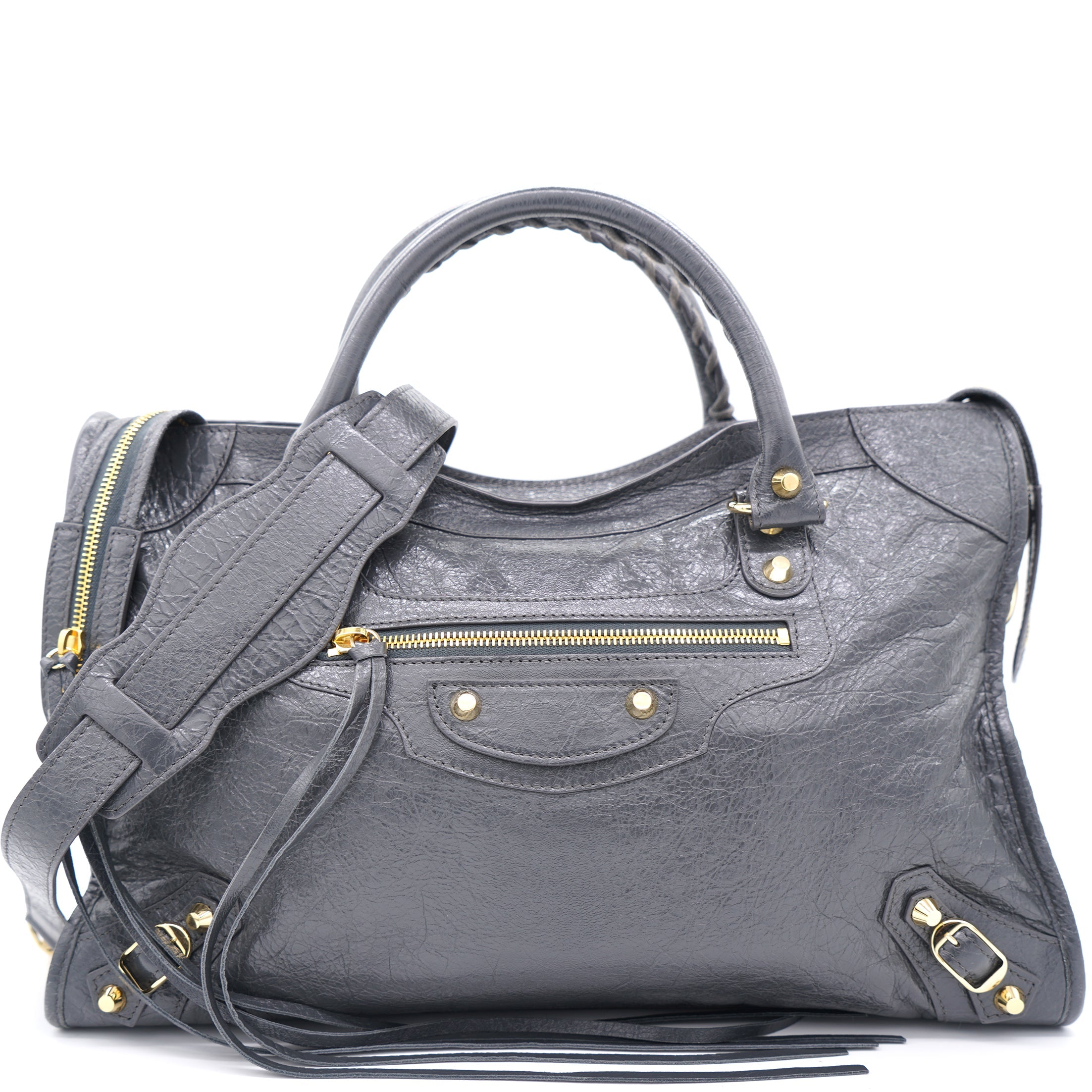 Grey Lambskin Leather Motorcycle City Bag