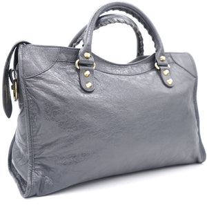 Grey Lambskin Leather Motorcycle City Bag
