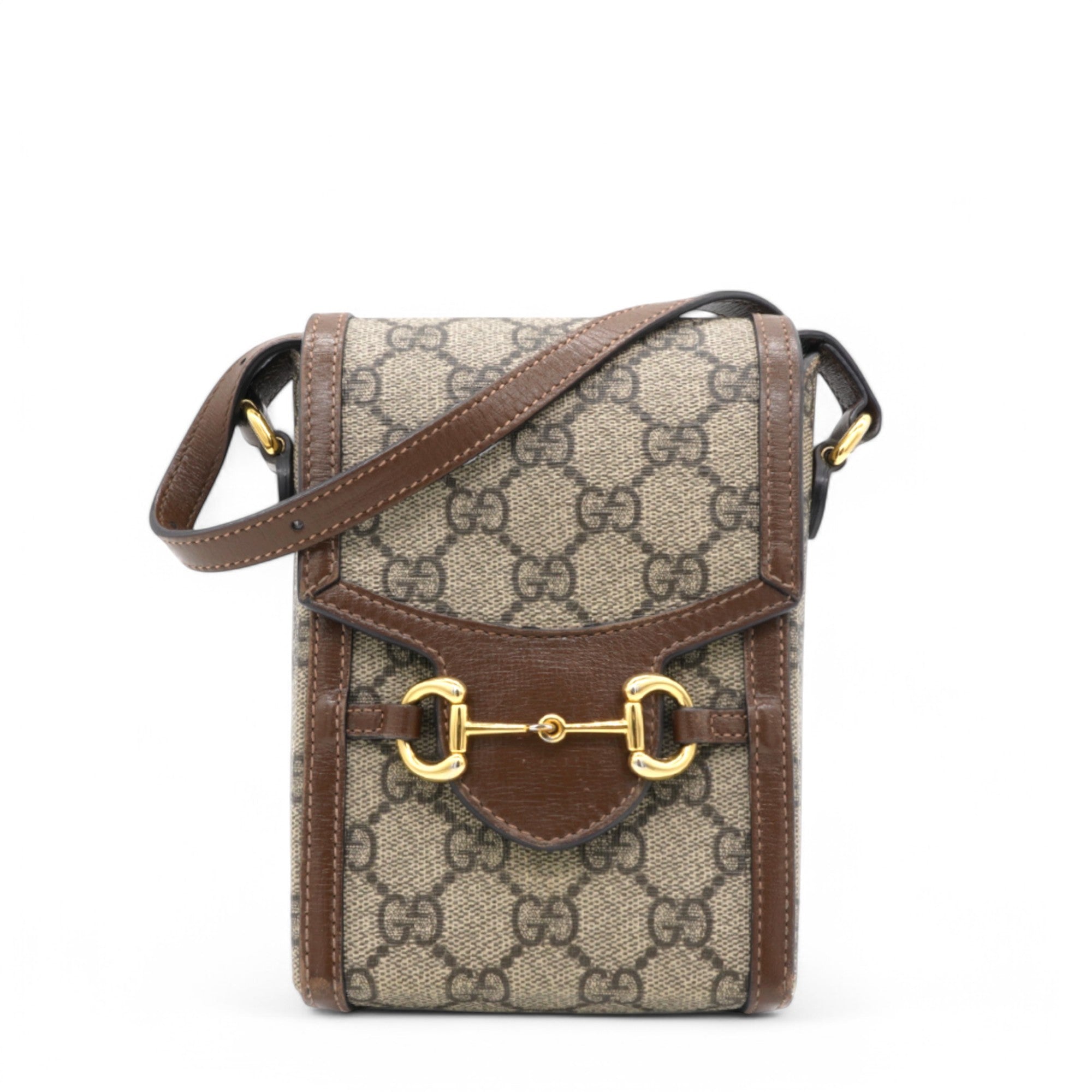 GG Supreme Monogram Mini Horsebit 1955 Crossbody Bag Beige Brown Sugar