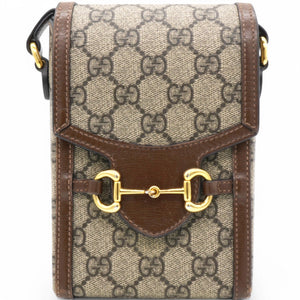 GG Supreme Monogram Mini Horsebit 1955 Crossbody Bag Beige Brown Sugar
