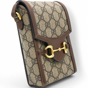 GG Supreme Monogram Mini Horsebit 1955 Crossbody Bag Beige Brown Sugar