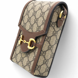 GG Supreme Monogram Mini Horsebit 1955 Crossbody Bag Beige Brown Sugar