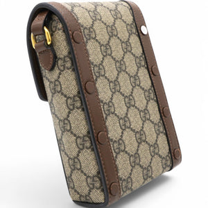GG Supreme Monogram Mini Horsebit 1955 Crossbody Bag Beige Brown Sugar