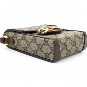 GG Supreme Monogram Mini Horsebit 1955 Crossbody Bag Beige Brown Sugar